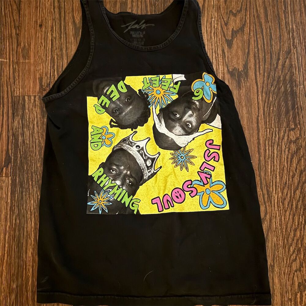JSLV Men's M Black Graphic Tank Top Hip Hop Streetwear Summer